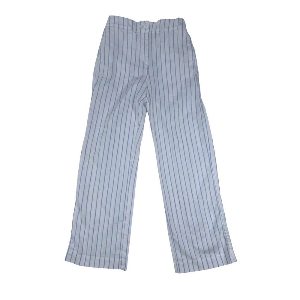 Faherty Womens XS Linen Blend Striped Wide‎ Leg Pants Blue White High Rise